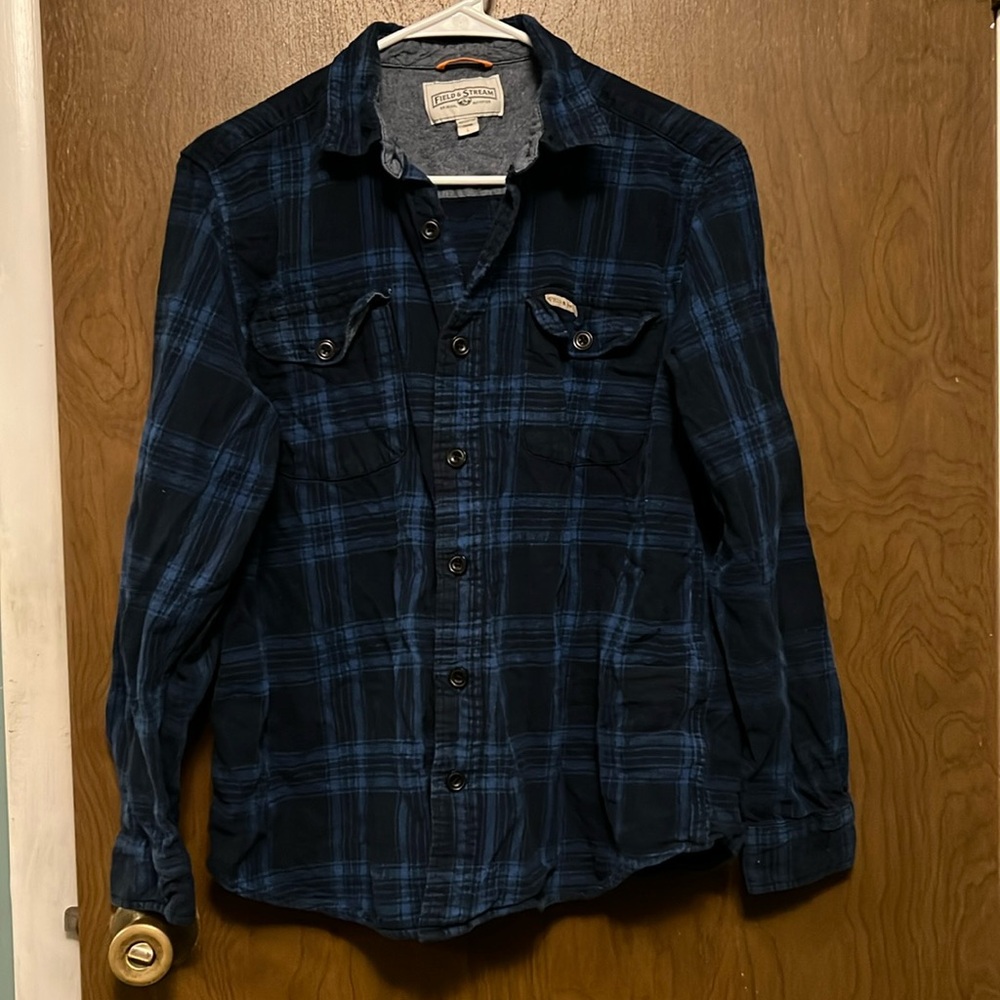 Men’s Field & Stream blue plaid button down shirt size L